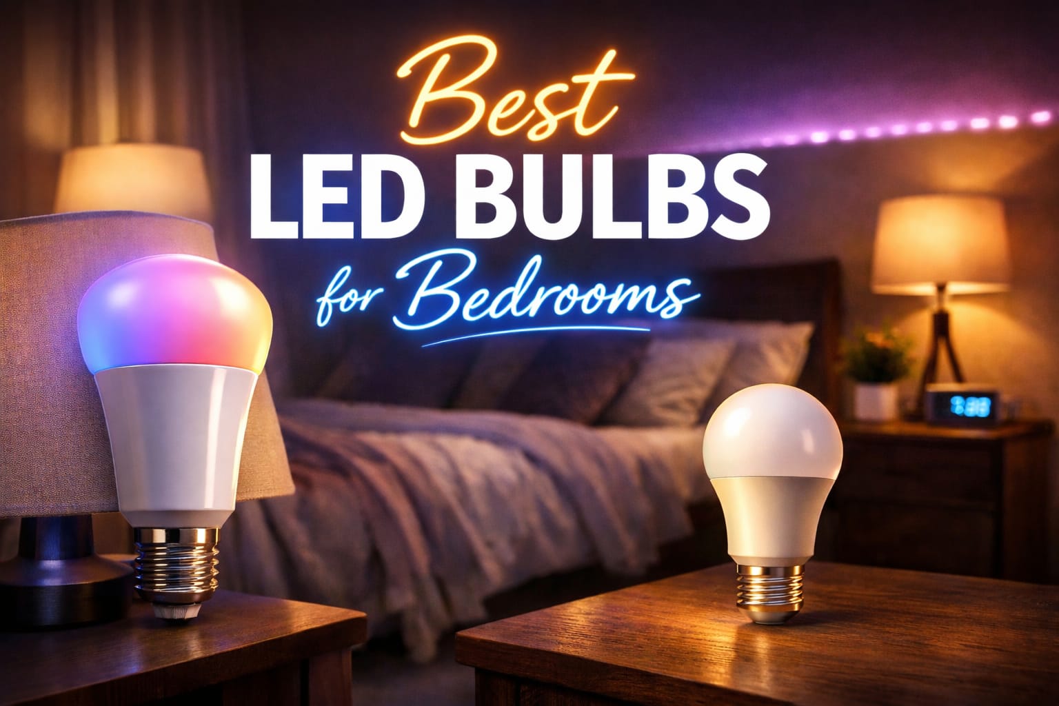 Best LED Bulbs for Bedrooms creating a cozy room with warm light and soft ambient glow