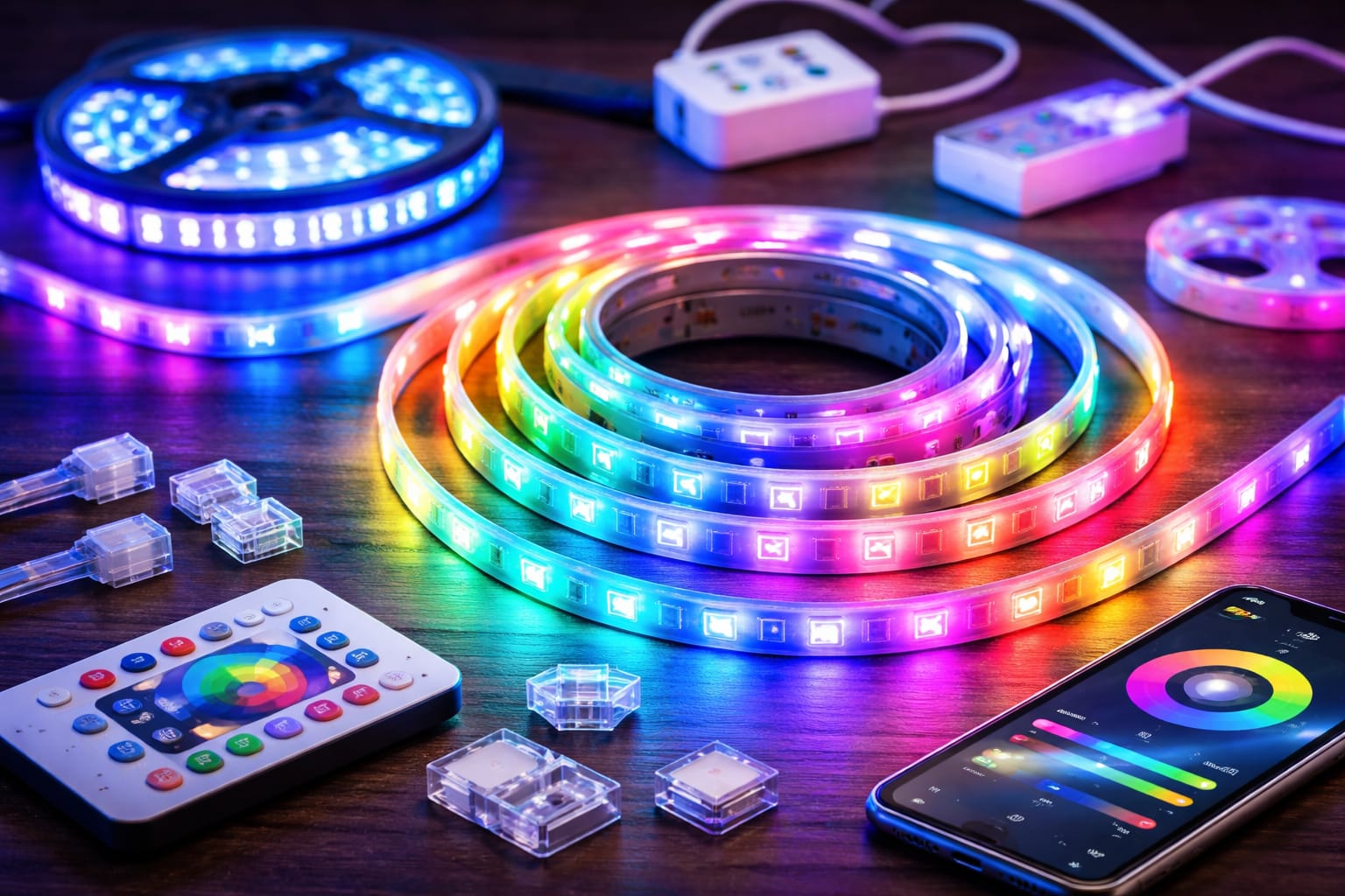 How to choose LED strip lights with remote control and smart app on a desk
