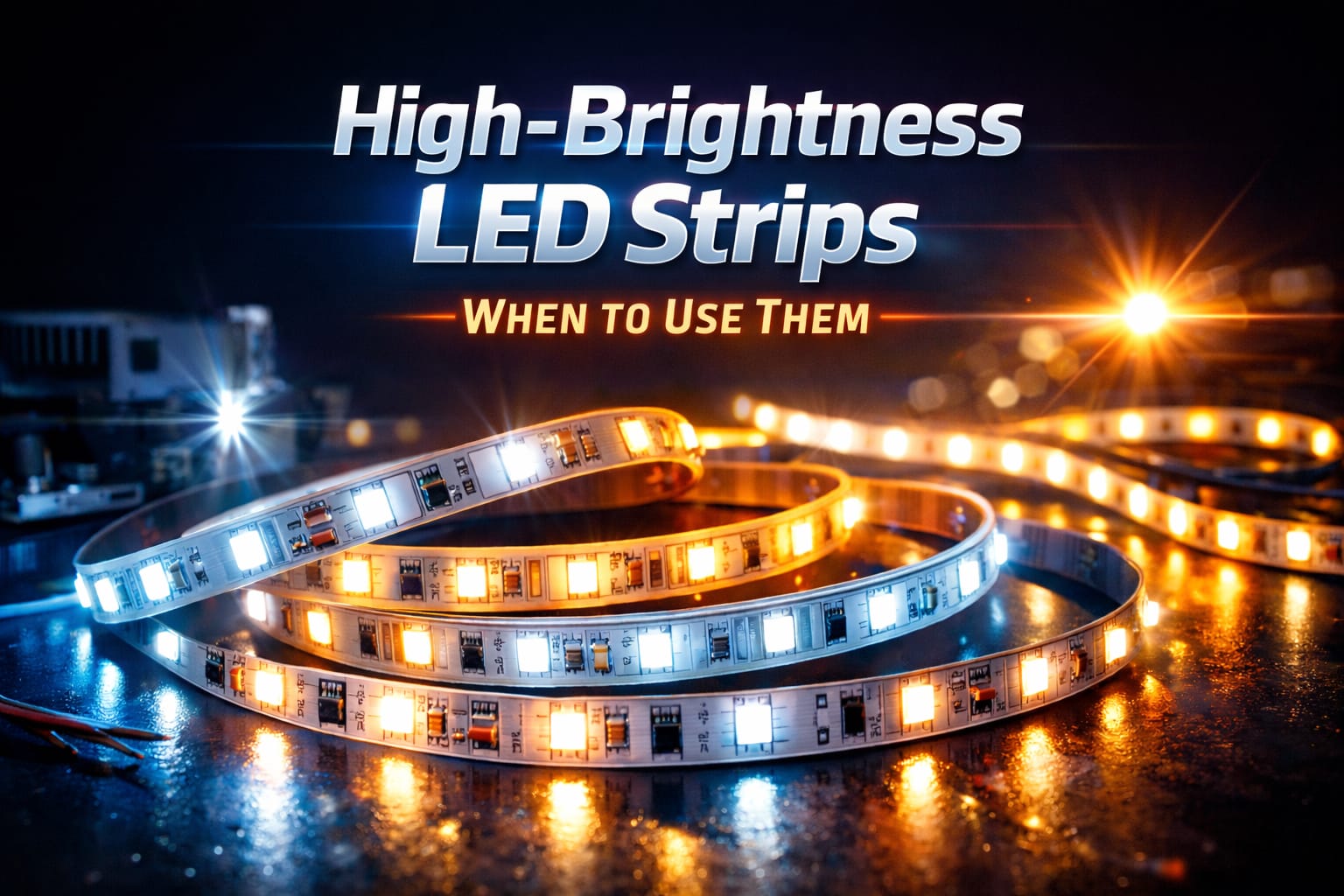 High-brightness LED strip lights illuminating a modern setup