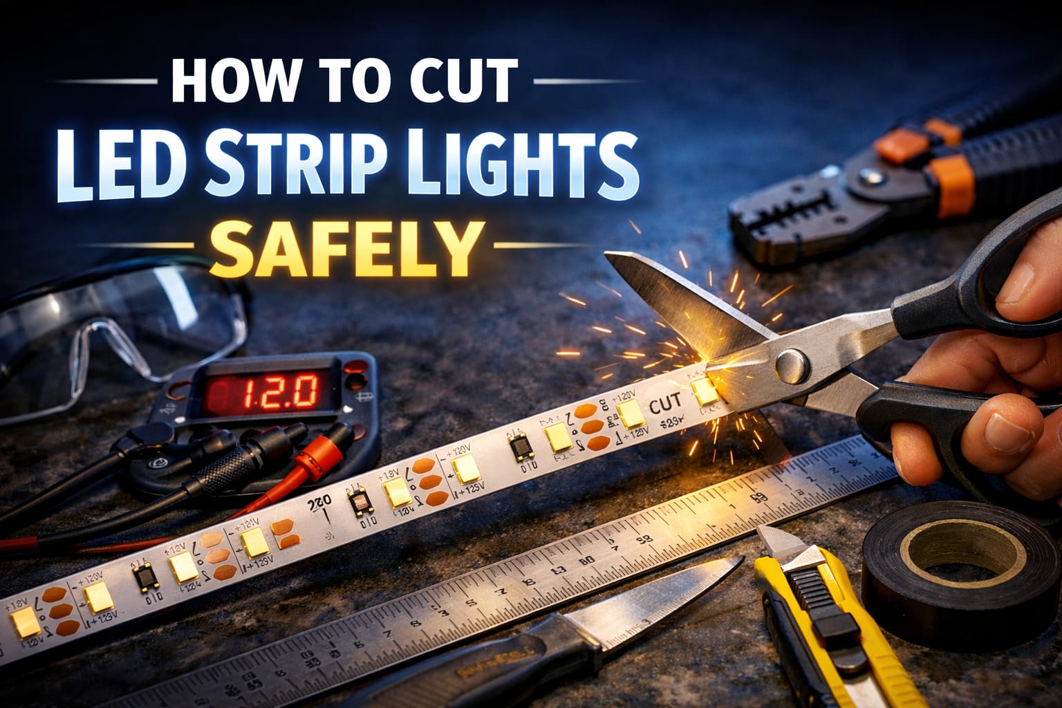 How to cut LED strip lights safely at the marked cut point