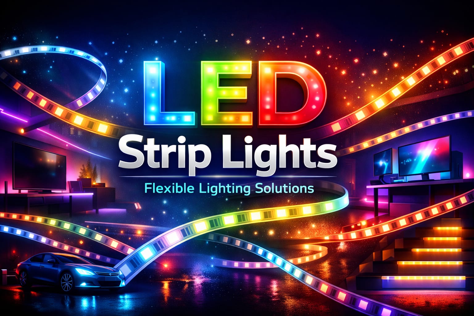 LED strip lights category hub with installation, RGB, and room lighting guides