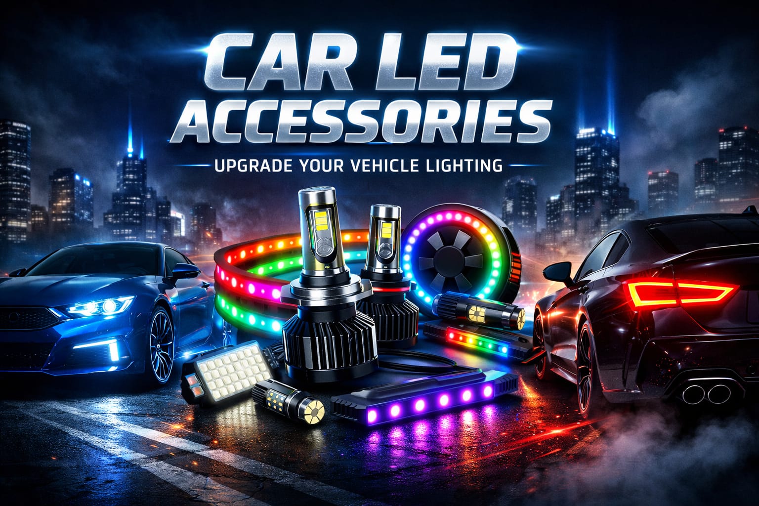 Car LED accessories category hub with headlight, interior, and styling upgrade guides