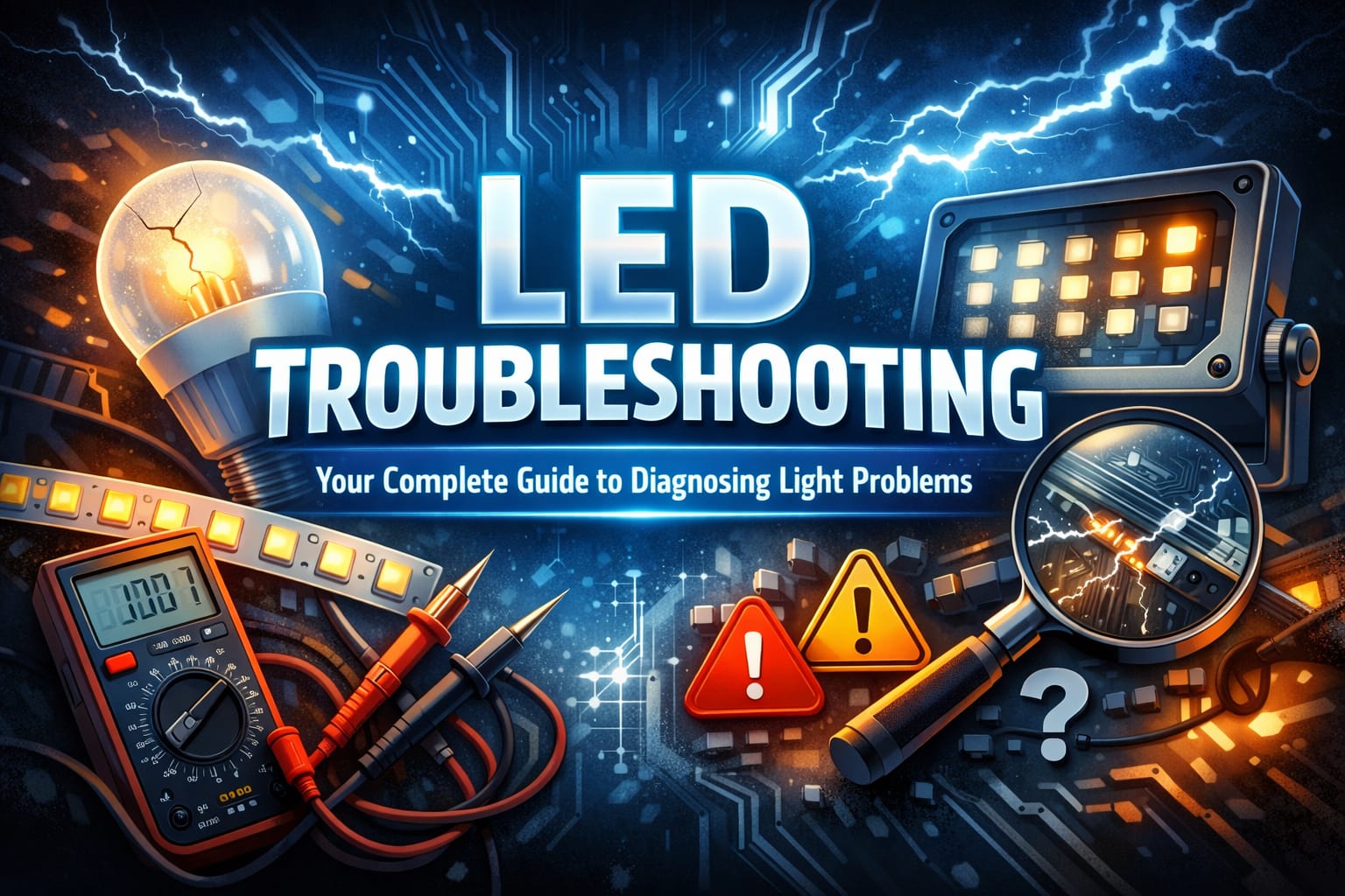 LED troubleshooting category hub with diagnostic approach to common light problems