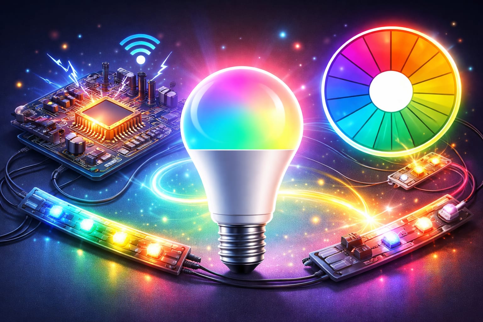 LED lights change colors with RGB strip and control circuit