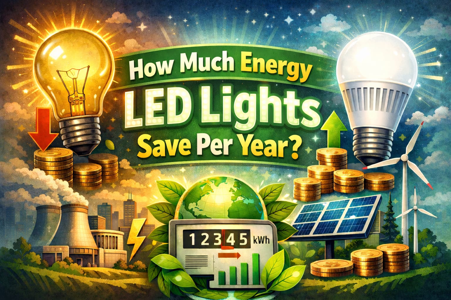 LED lights save per year comparison showing yearly electricity cost reduction between LED and incandescent bulbs