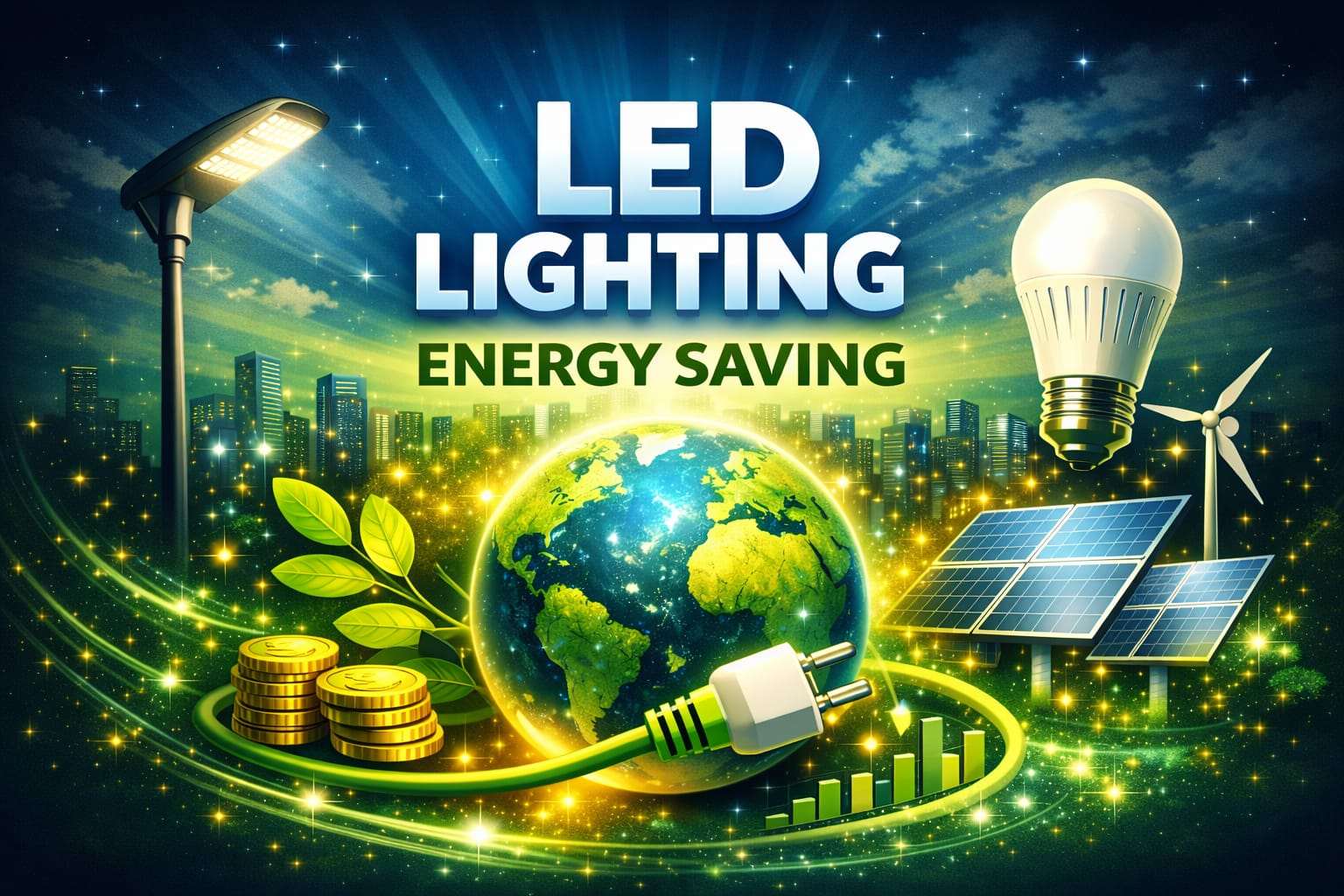 Energy efficient lighting category hub with LED savings and low-power lighting guides