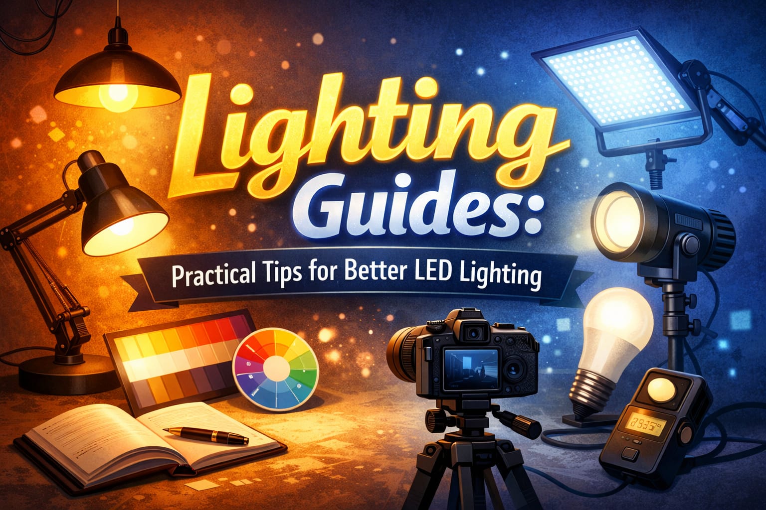 LED Lighting tips category hub with warm and cool LED lighting examples