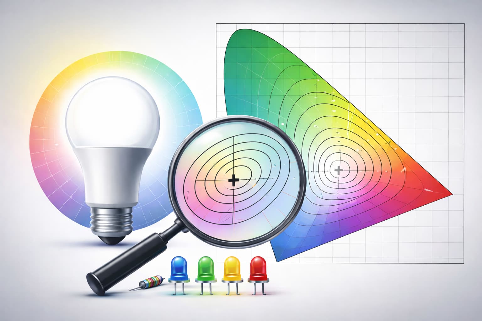 MacAdam ellipses diagram comparing step sizes for LED color consistency