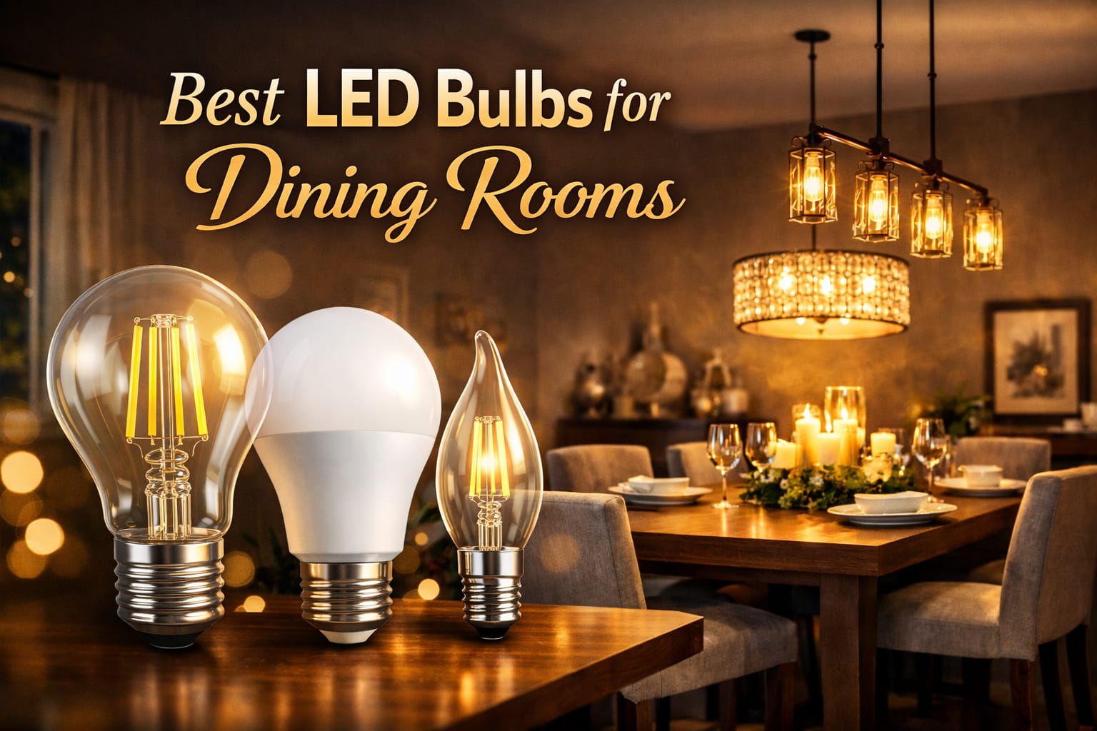 best led bulbs for dining rooms displayed above table with warm ambient lighting