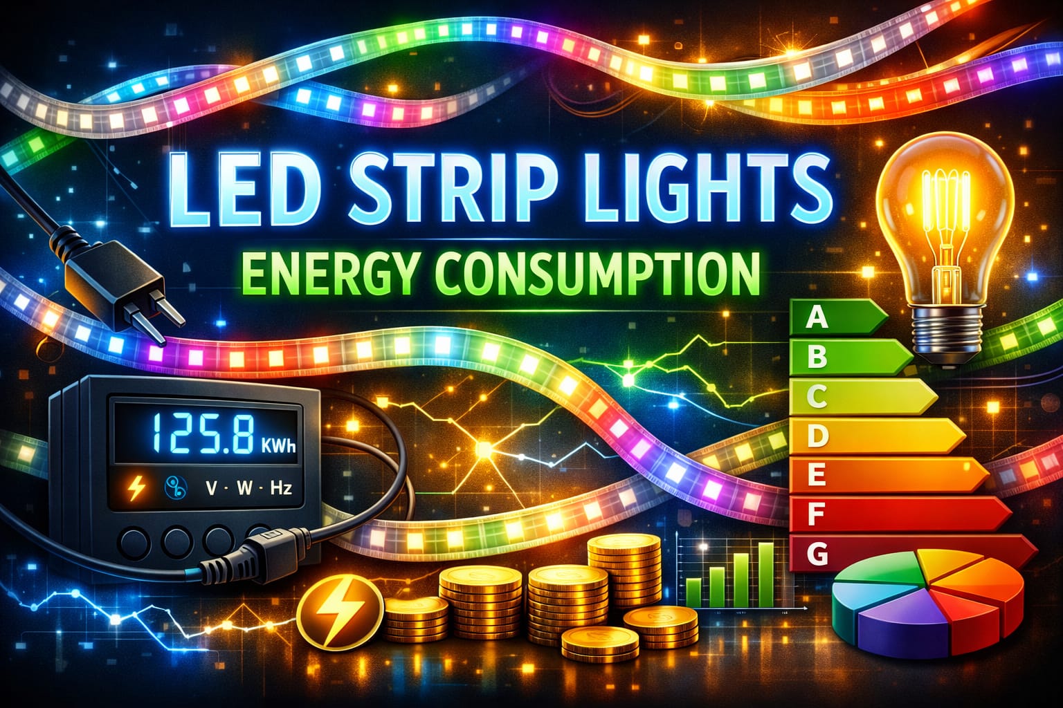 LED strip lights energy consumption guide showing strip wattage and electricity use