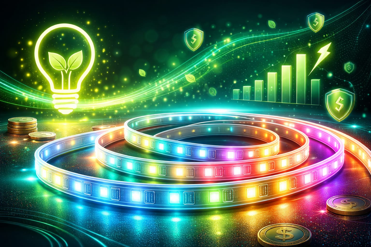 LED strip wattage and color mode example with different lighting outputs