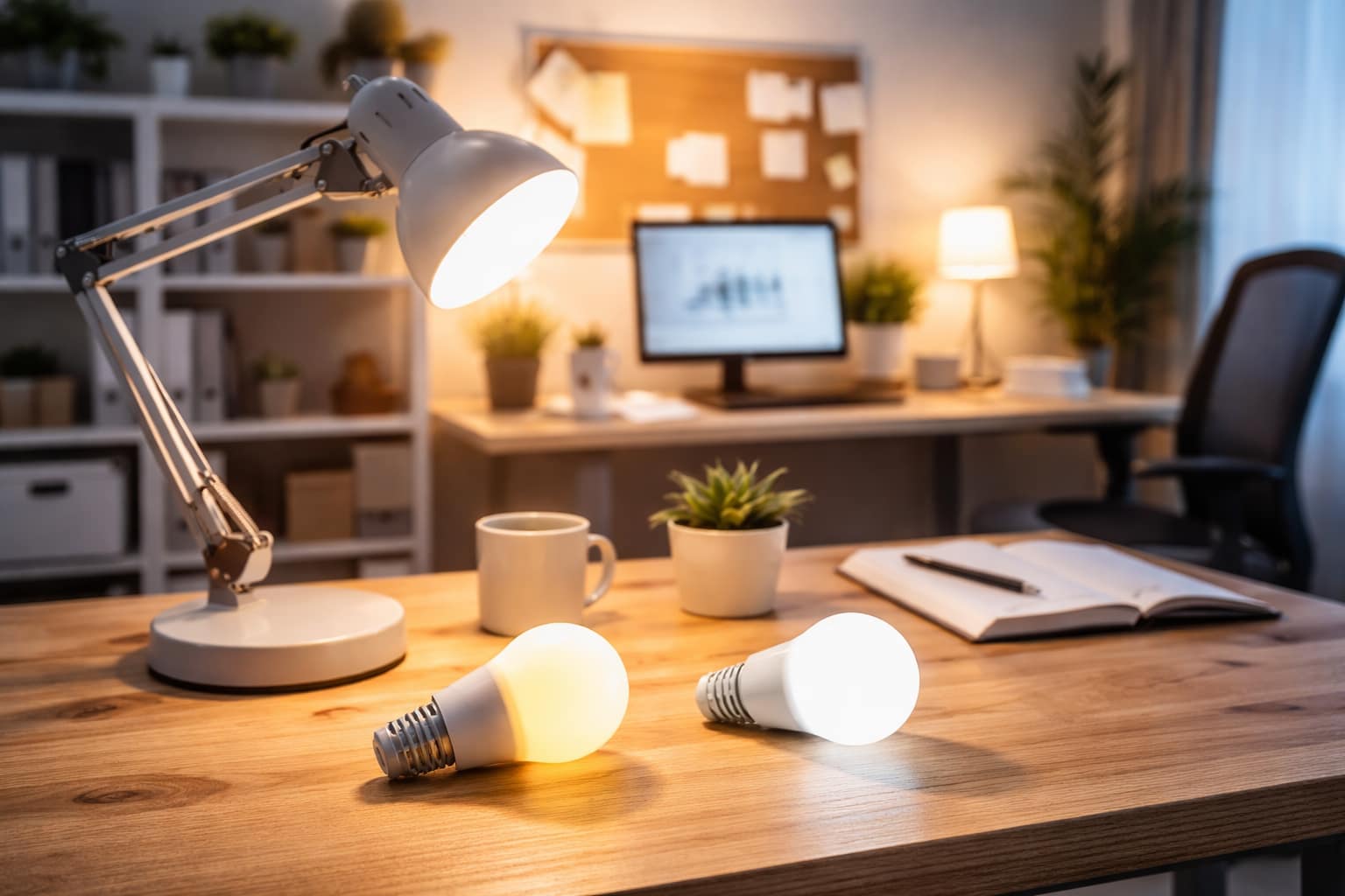 best light bulbs for desk work in layered home office lighting setup