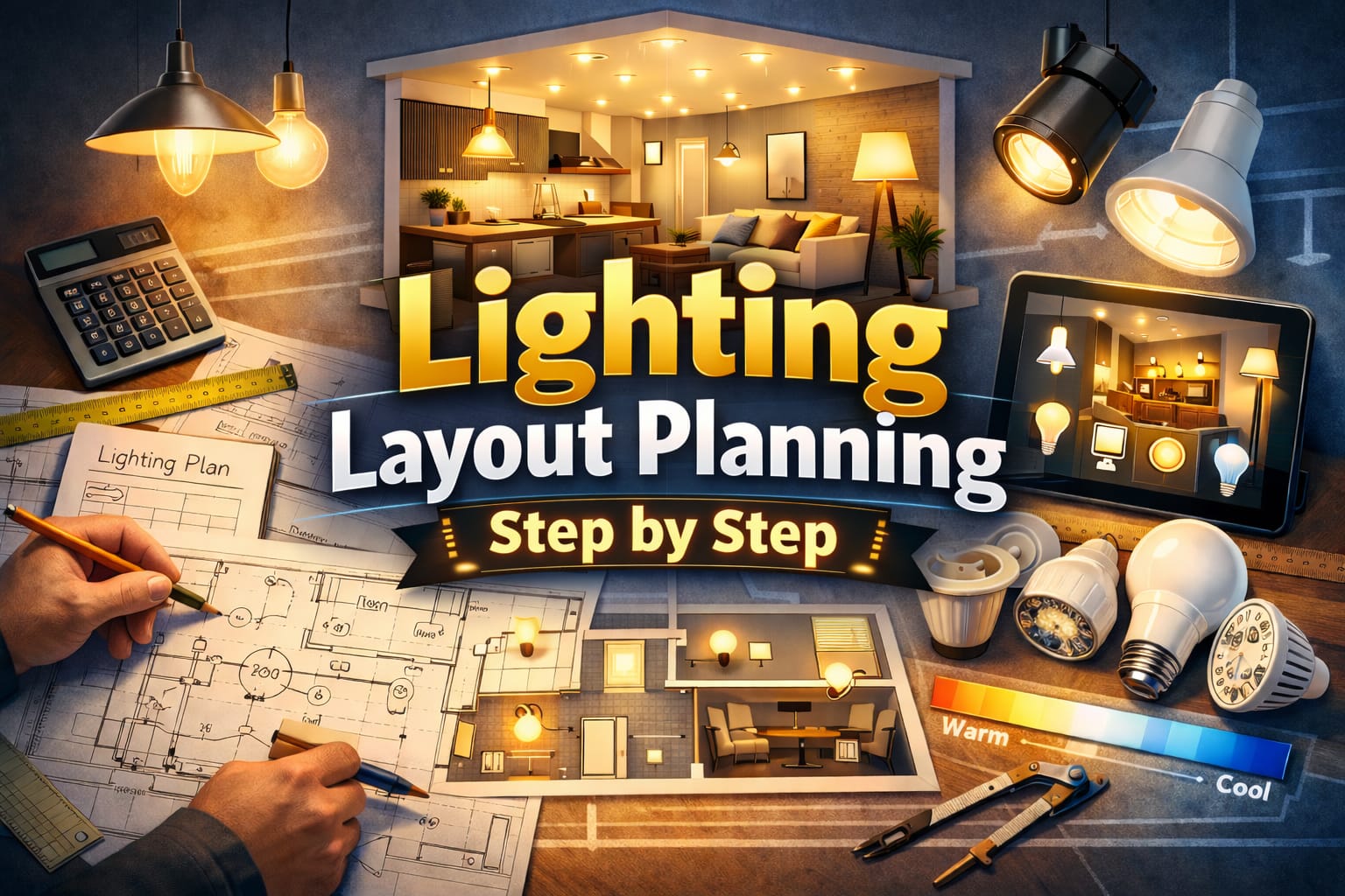 How to plan a lighting layout with fixture spacing, room measurements, and switch planning