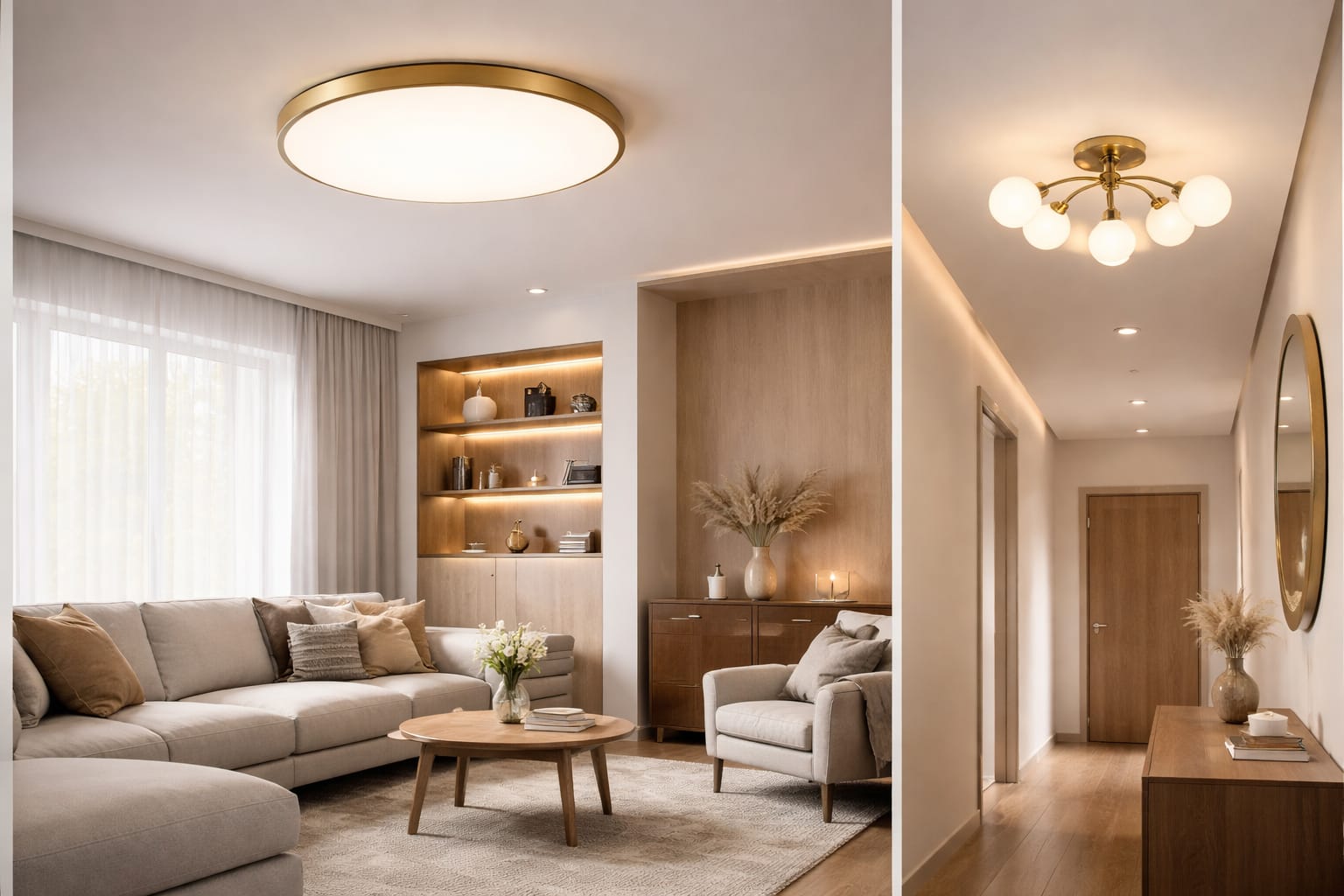 Low ceiling living room with modern flush mount LED lighting – lighting for low ceilings