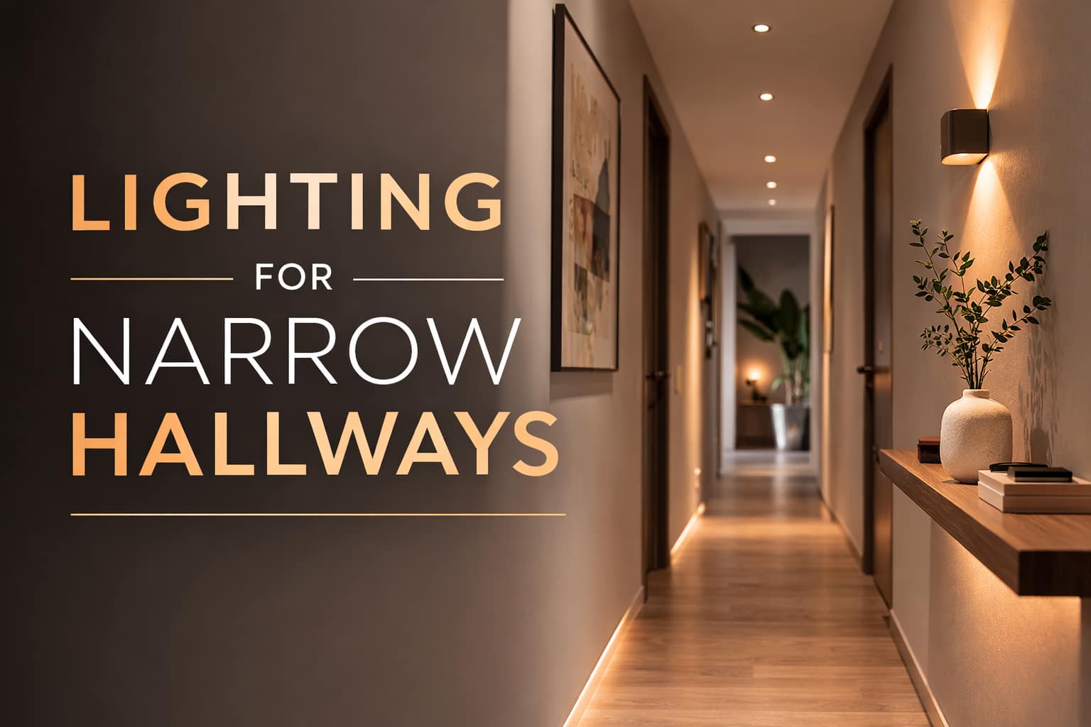 Lighting for narrow hallways with recessed lights and warm ambient illumination