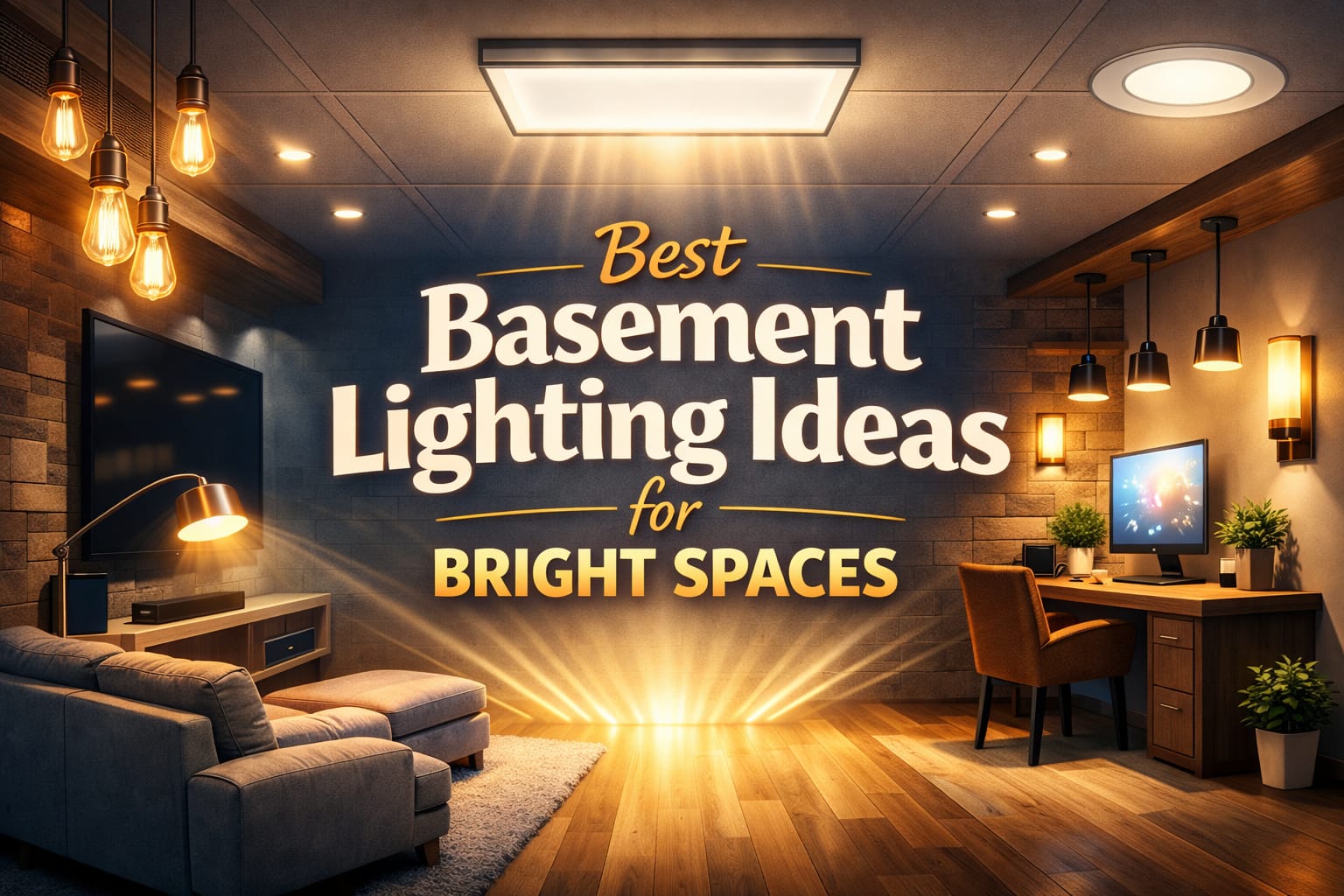 basement lighting ideas for dark low ceiling spaces with LED ceiling and ambient lighting