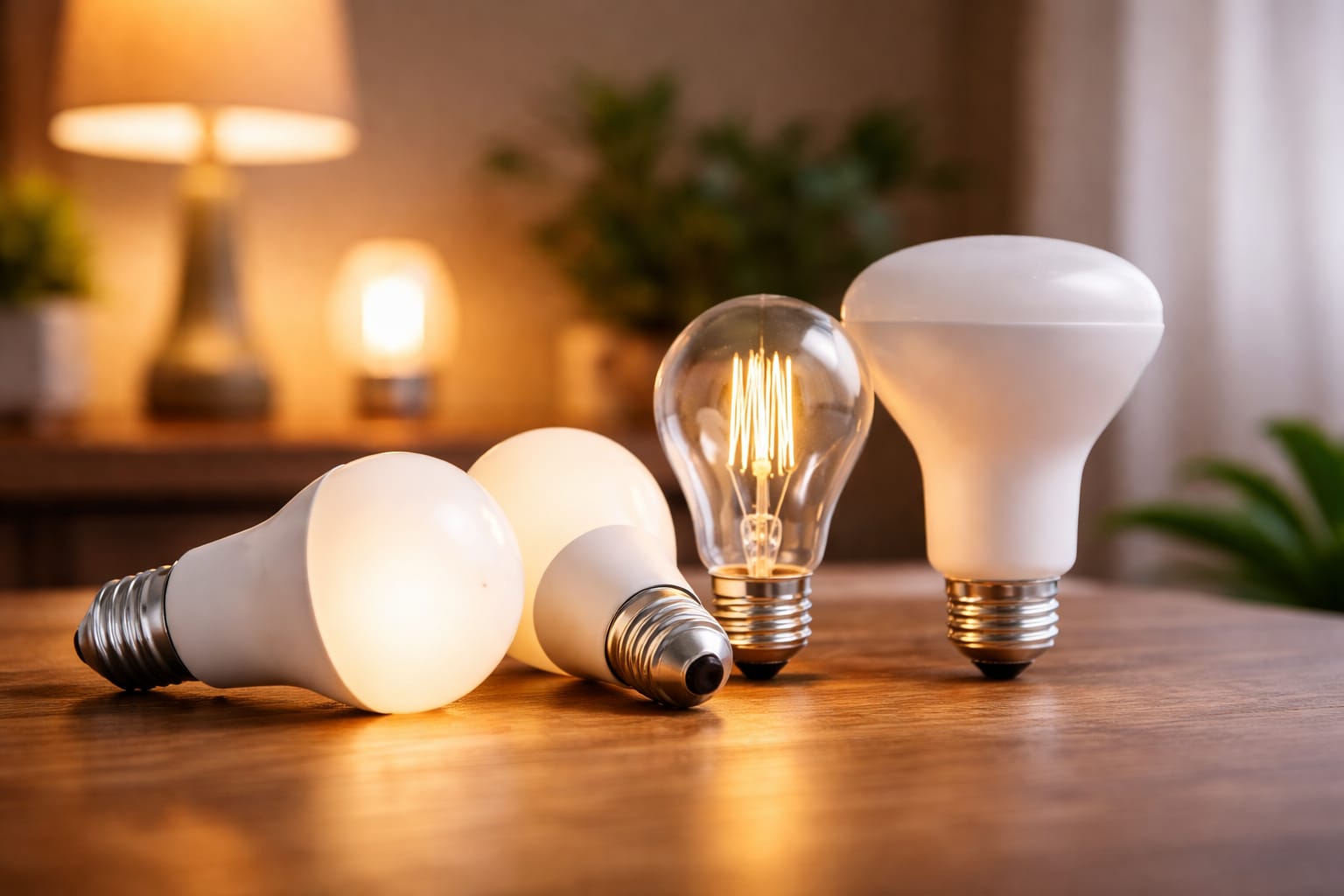 flicker free led bulbs on table with warm ambient lighting