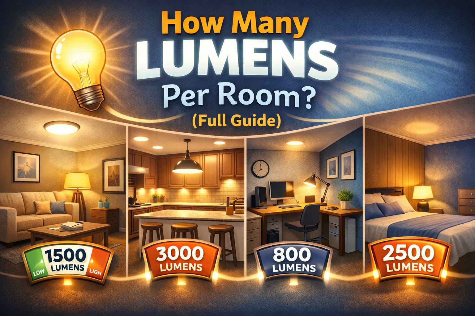 lumens per room chart for living room kitchen bedroom bathroom and home office