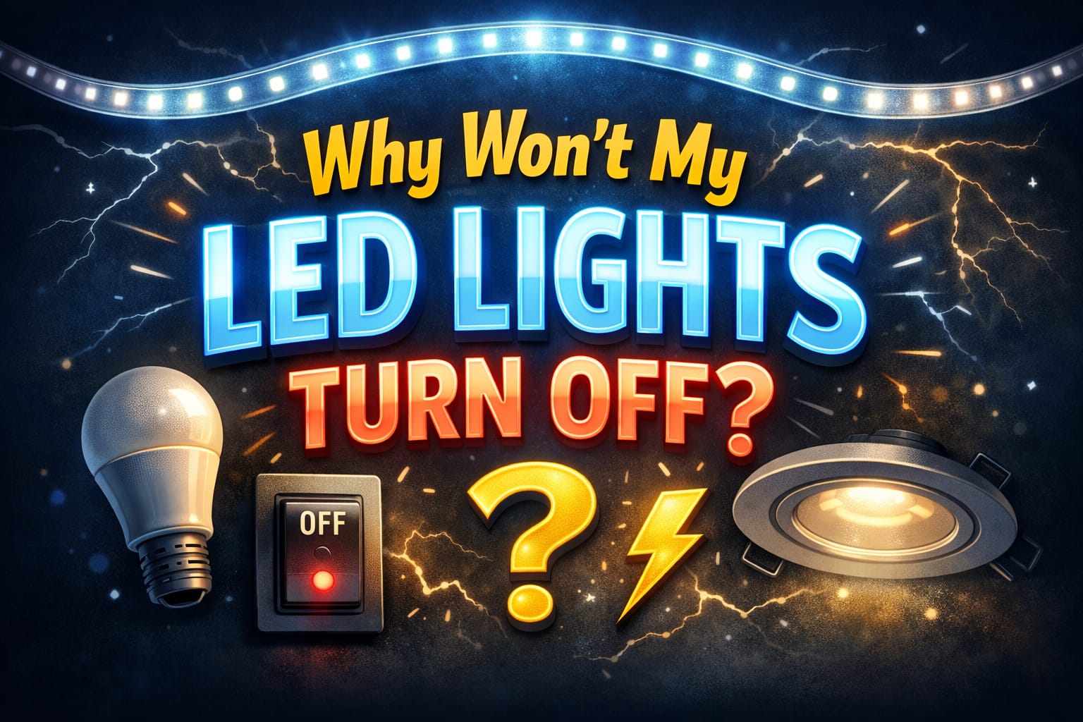 LED lights won’t turn off due to dimmer, switch, driver, or wiring issue