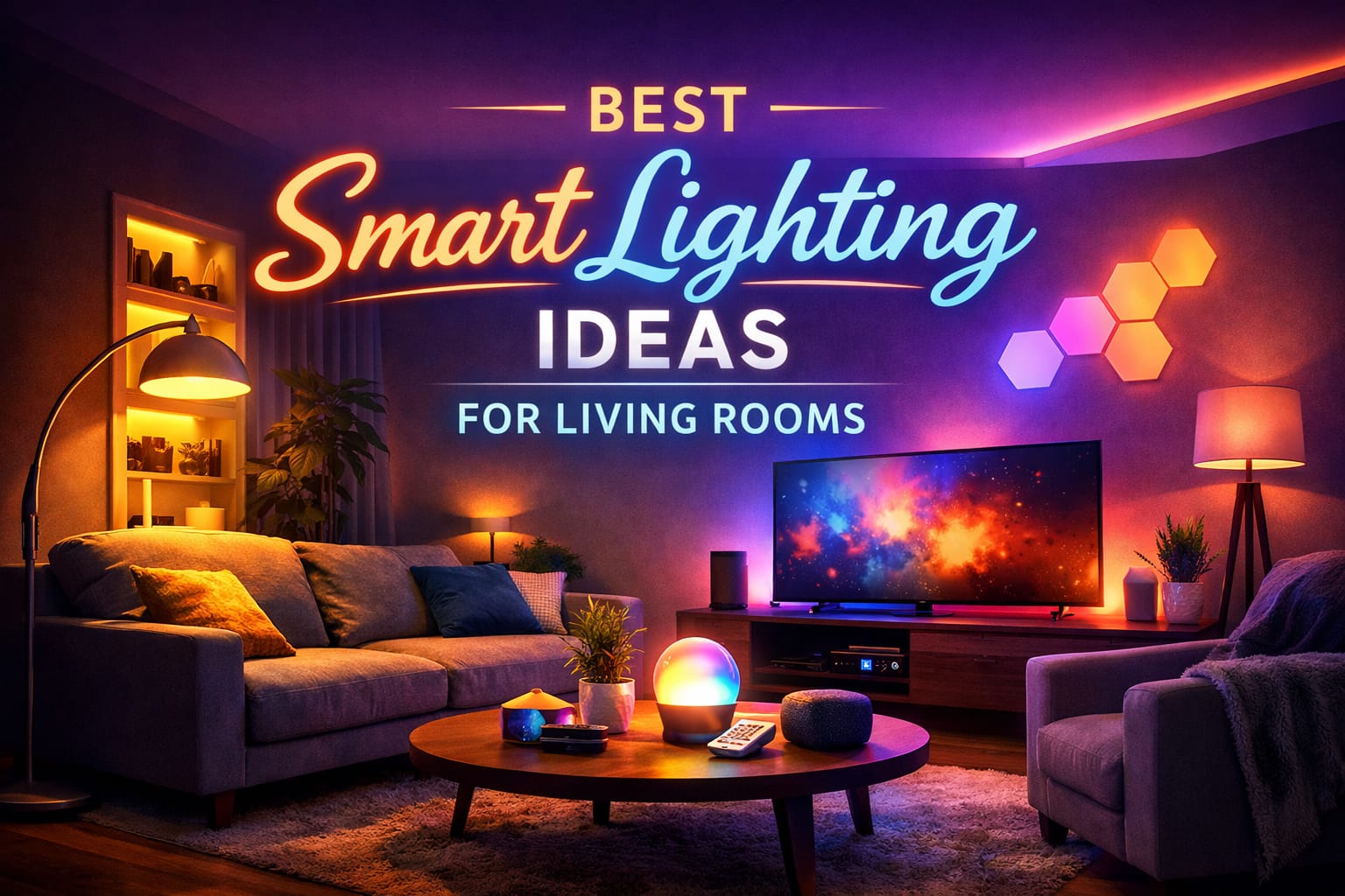 Smart lighting for living room setup with smart bulbs, TV backlight, ambient lighting and automation